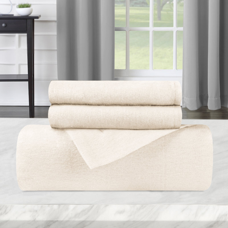 Ensemble de housse de couette en flanelle de coton 3 pièces Gizem, Ivoire ivoire