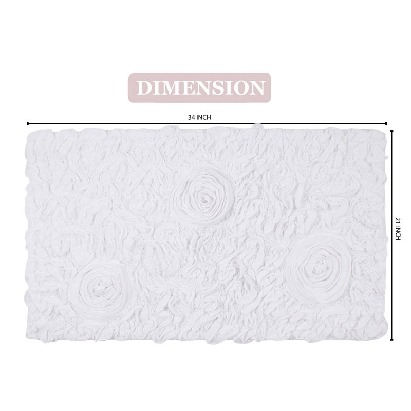 Schoenberger Floral Design Cotton Bath Rug, 34" L x 21" W, White
