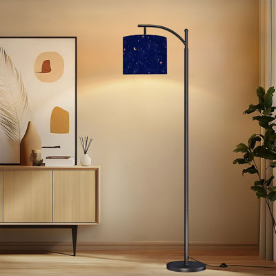 Arc Floor Lamp with Adjustable Lampshade Celestial Night Sky Crescent Moon Twinkling Stars Deep Blue Standing Lamp 3 Colour Temperatures Dimmable Tall Pole Lamp with Foot Switch for Bedroom