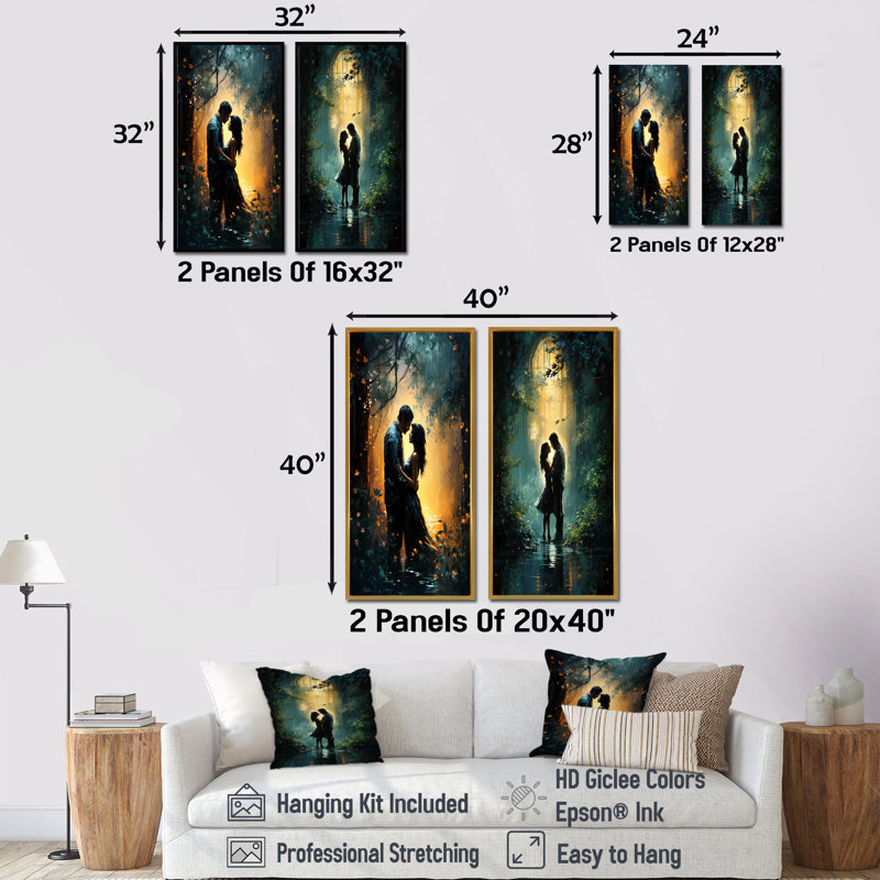 Twilight Tendresse Couple - Portrait romantique, ensemble de 2 reproductions d'art mural, Toile tendue, H 40 po x l 41 po