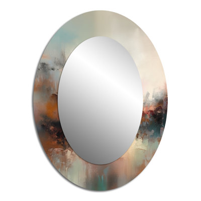 Brown Abstracted Nature I - Beige Oval Wall Mirror Decor