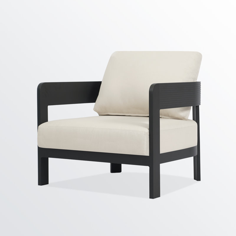 31.50" Powder Coated Aluminum Outdoor Patio Club Chairs With 5'' Seat Cushions, Cream