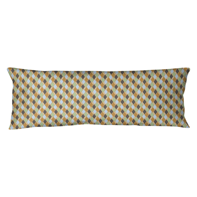 Coussin lombaire diamants rétro, Orange / Vert / Brun, Bourre en polyester, Microfibre