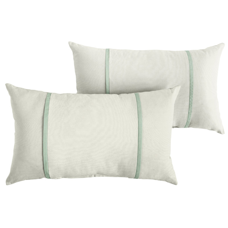 Furston Striped Outdoor Reversible Throw Pillow, White/Spa, 12" x 24"