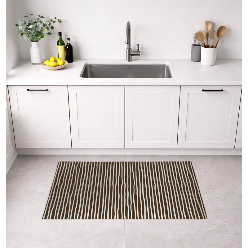 Tapis de cuisine Ribbon Play, Rectangle 3' x 5', Mocha Brown Striped
