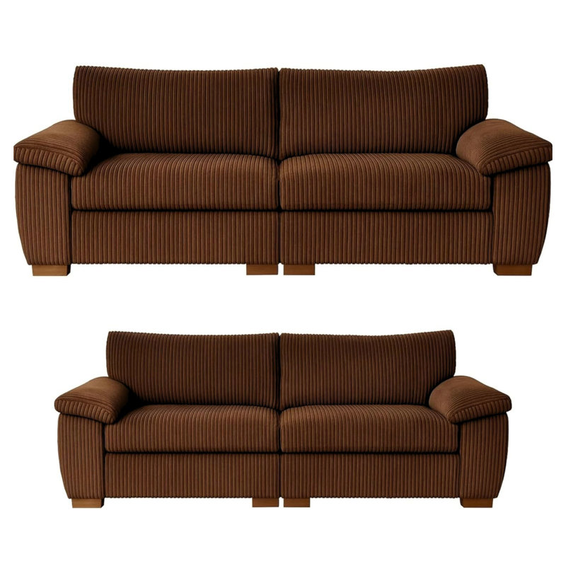 Amalfi 5 Seater Two Piece Jumbo Cord Soft Fabric Living Room Sets Set With Split Living Room Sets Design, Brown