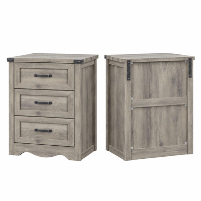 Nightstand Set of 2 with Metal Handles, 23.6"W Rustic 3-Drawer Bedside Storage for Bedroom