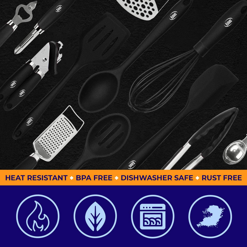 24-Piece Black Silicone and Stainless Steel Cooking Utensil Set