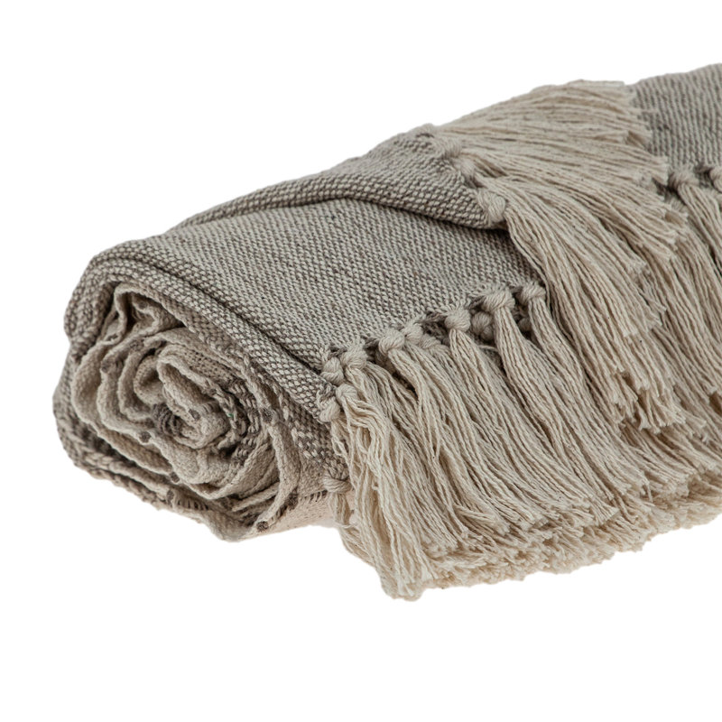 Jeté tissé à la main touffeté à franges beige