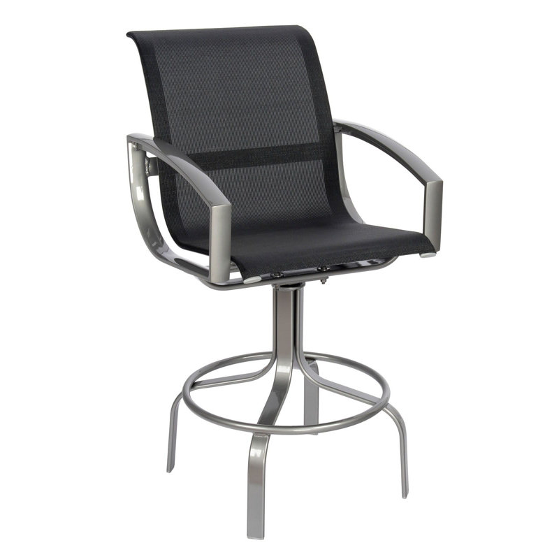 Metropolis Outdoor Swivel Bar Stool, Pewter
