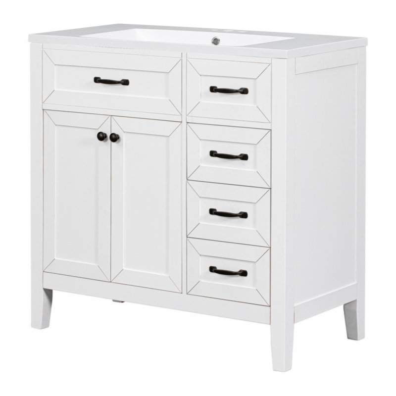 Meuble-lavabo simple avec plateau en bois massif 35,98 po Onterrio, Blanc