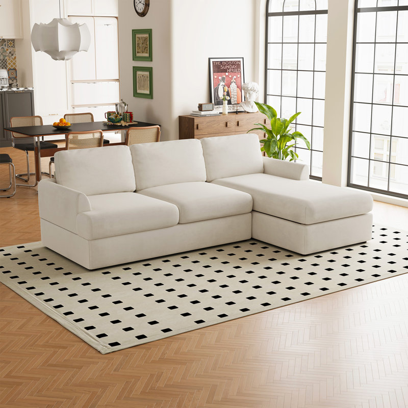 Ensemble de canapé modulaire et de causeuse en L rembourré en velours moderne pour salon, Beige