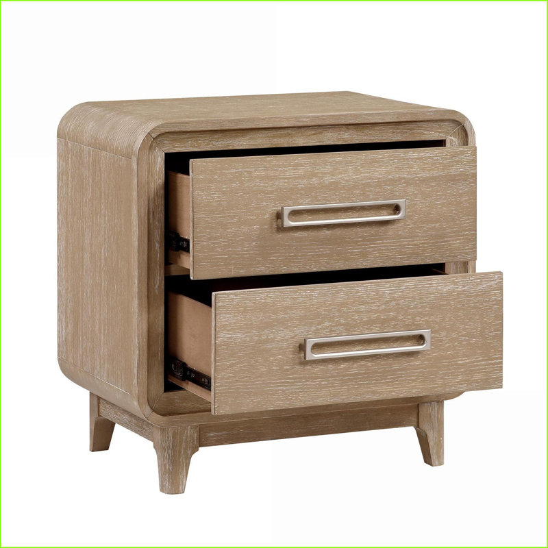Table de chevet moderne à finition naturelle avec 2 tiroirs - Mobilier de rangement pour chambre à coucher