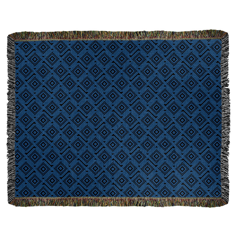 Couverture en coton tissé Katelyn Elizabeth, l 60 po x L 80 po, Noir / Bleu