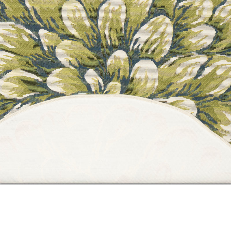 Jotavious Floral Polyester Non-Skid Kitchen Mat, Round 3'3", Green