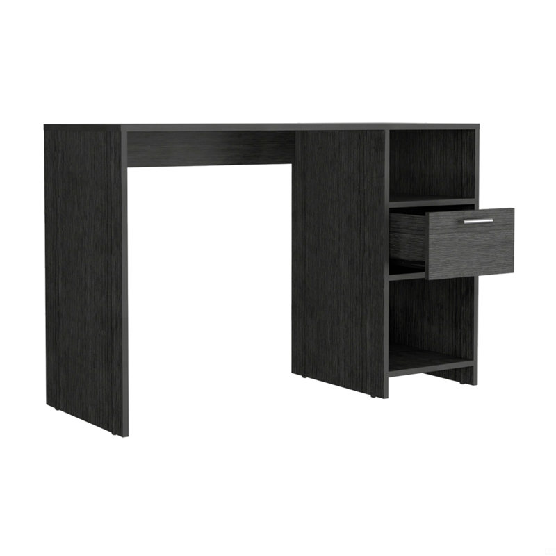 Bureau d'ordinateur Odessa avec tiroir simple et armoires de rangement ouvertes, Gris foncé