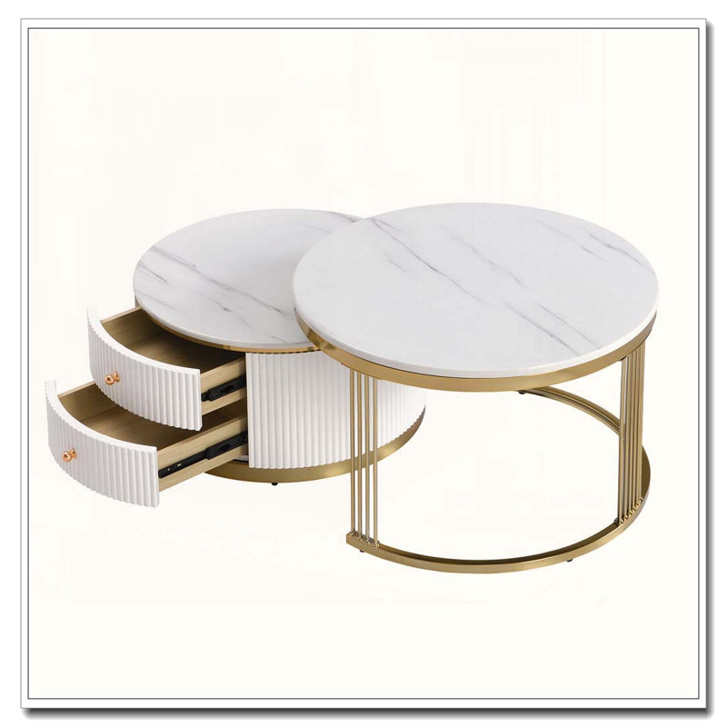 Table basse 2 pièces Modern Modern, Or + blanc