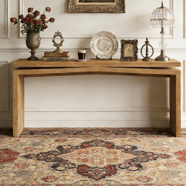 Console 65 pouces en placage de bois massif rustique, Brun antique