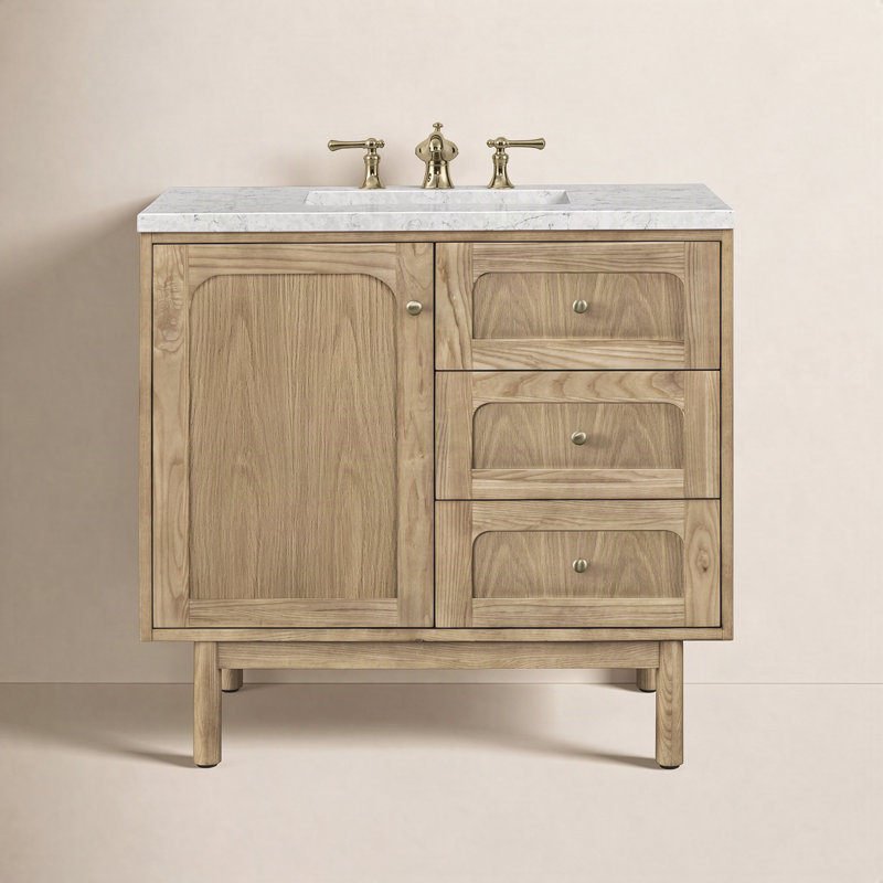 Laurent 36'' W Single Vanity, Eternal Jasmine Pearl, 8" Widespread, Light Natural Oak