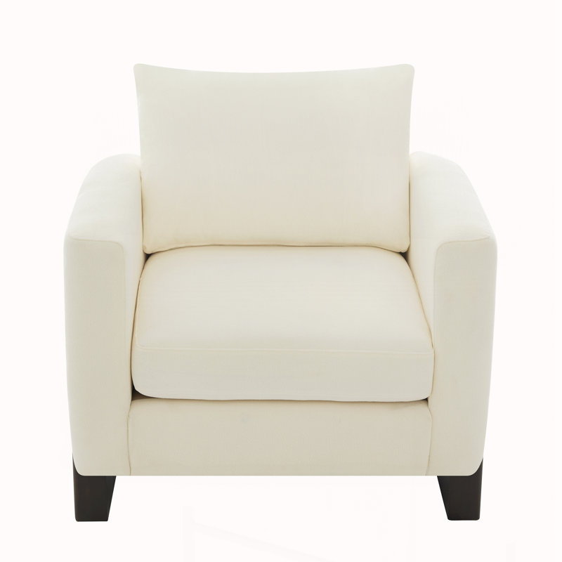 Fauteuil club avec pieds en bois d'hévéa, Beige