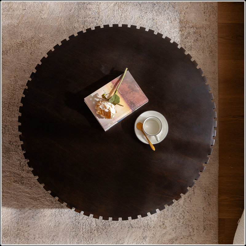 Table basse ronde en forme de piédestal robuste fabriquée à la main en forme d'olive pour les salons modernes, Noir