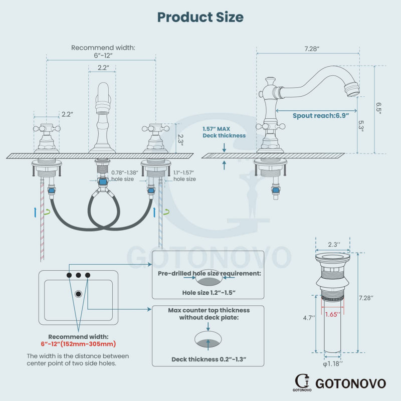Widespread 2-handle Bathroom Faucet with Drain Assembly