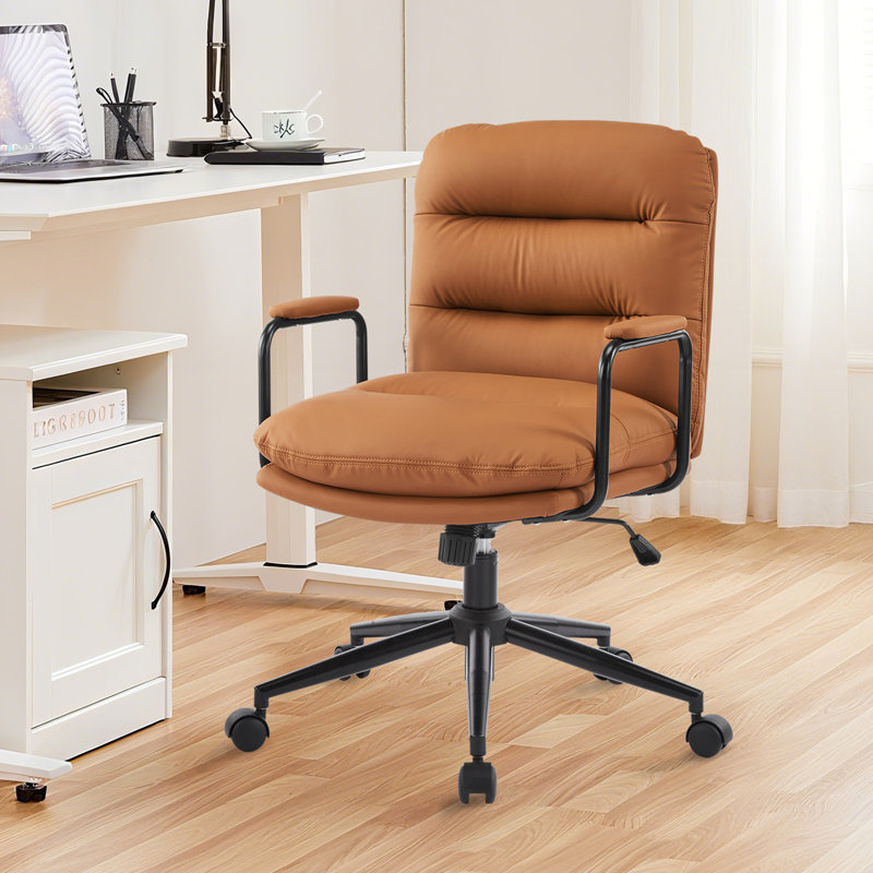 2-Layers Cushioned Faux Cat Paw Leather Armrest Swivel Office Chair, Brown