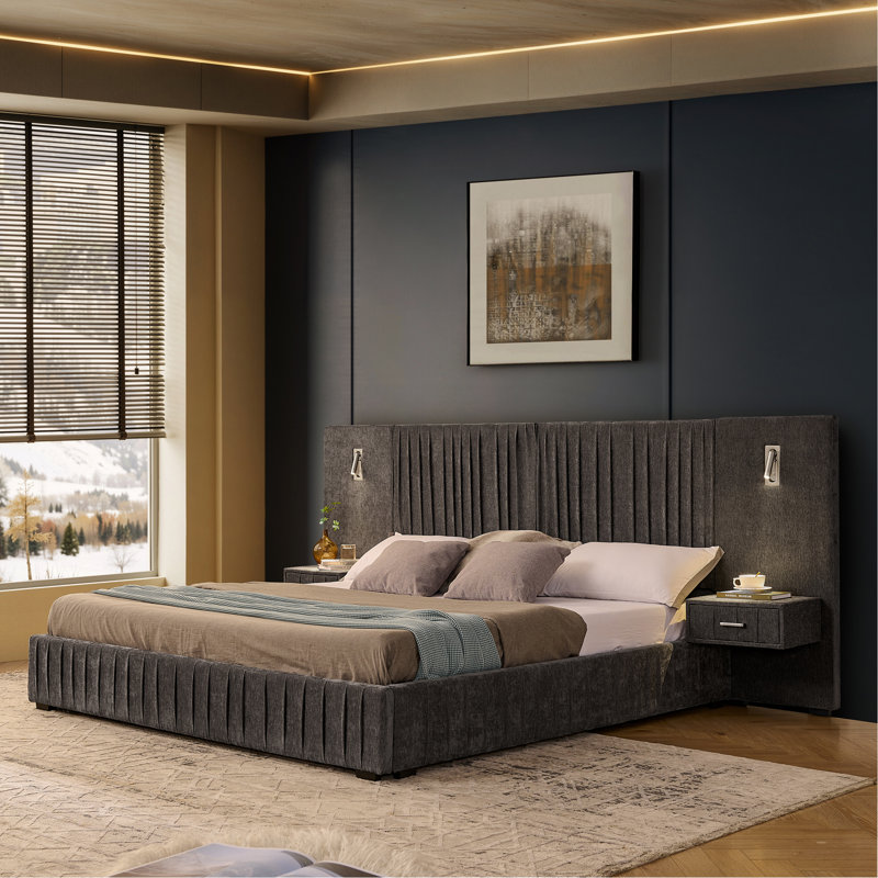 King Size Upholstered Bed Frame, Dark Gray, King