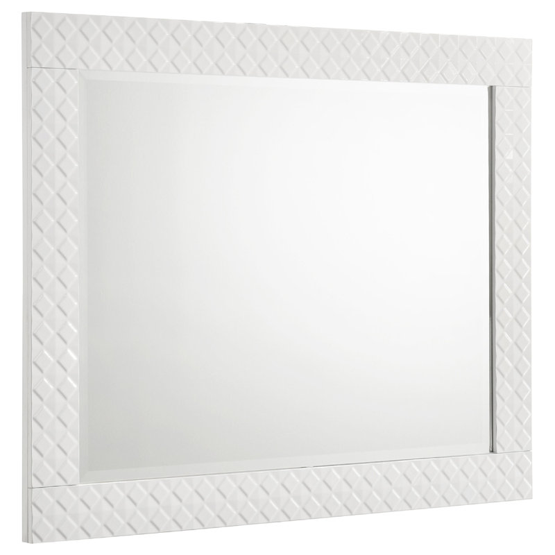 Miroir de commode Ivon, finition ultrabrillante, rectangulaire 37 pouces, Blanc