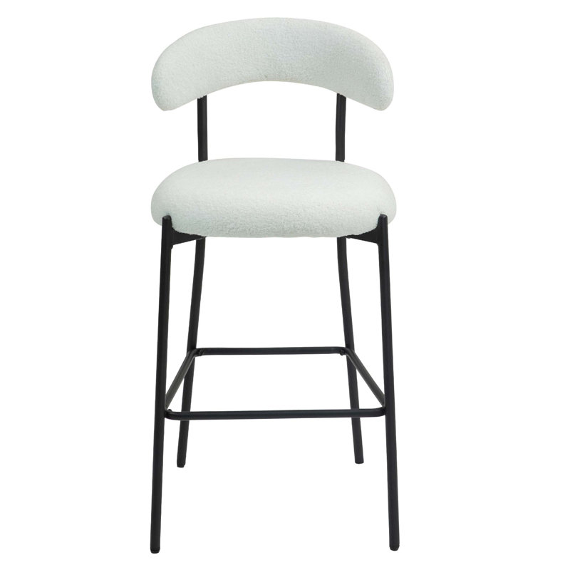 Tabouret de bar 26 po à hauteur de comptoir avec housse en tissu Teddy et îlot de cuisine avec base thermolaquée et repose-pieds