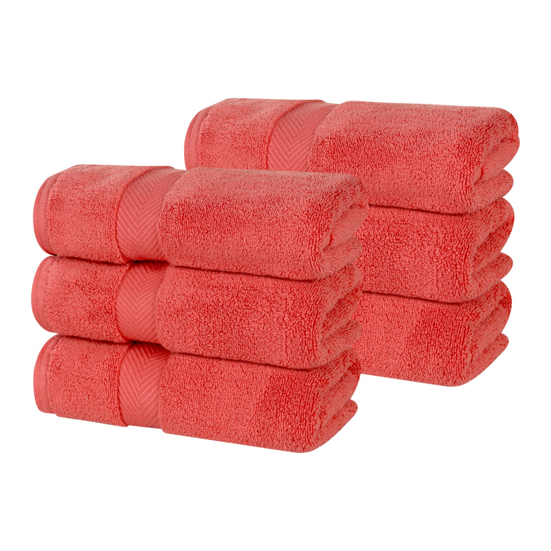 Cortright Zero Twist Cotton Solid Chevron Dobby Border Super Soft Absorbent Hand Towel (Set of 6) Eider & Ivory™ 