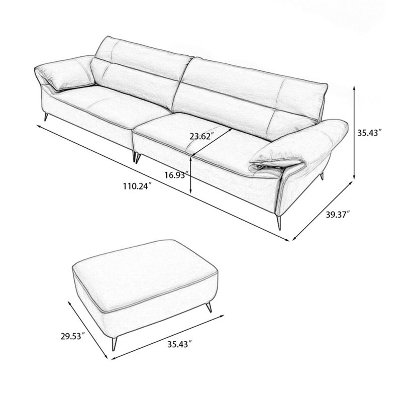 Canapé modulaire kaki en cuir véritable, H 35,43 po x l 110,24 po x P 39,37 po
