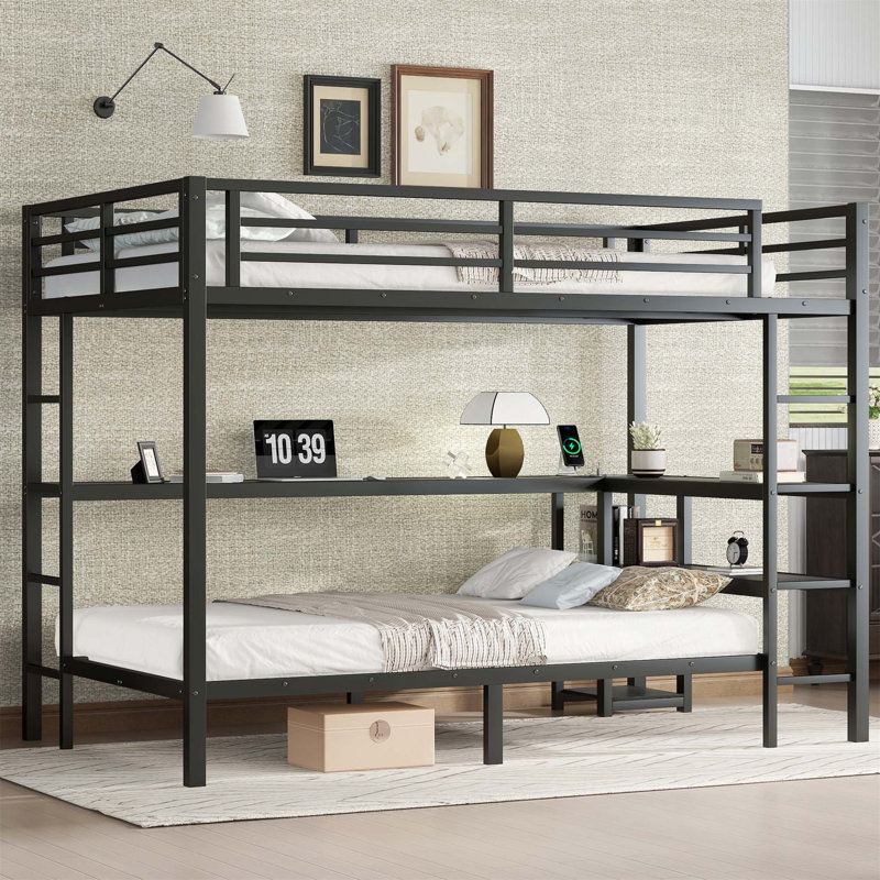 Lit superposé avec bureau et tablettes multiples, avec DEL et USB