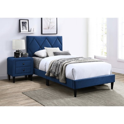 Lit en velours bleu marine, tête de lit réglable pour une chambre à coucher personnalisée et élégante