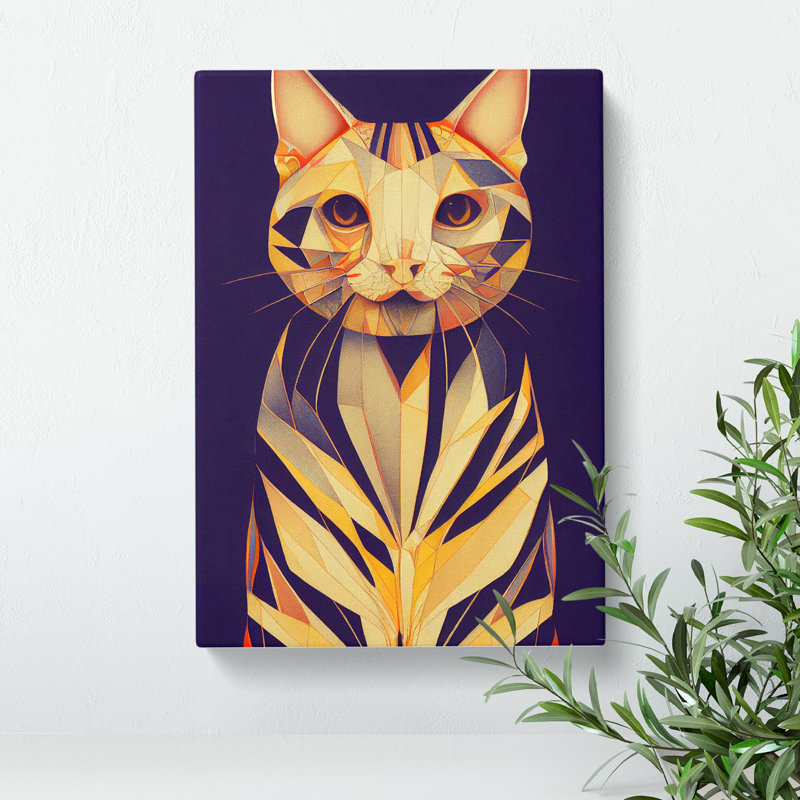 XC1022-1300X Cat Art Deco No.1 - Wrapped Canvas Print, 60cm H x 40cm W x 3cm D
