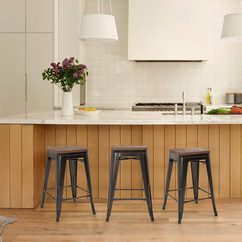 Malakoff Counter Stool with Metal Frame, Black