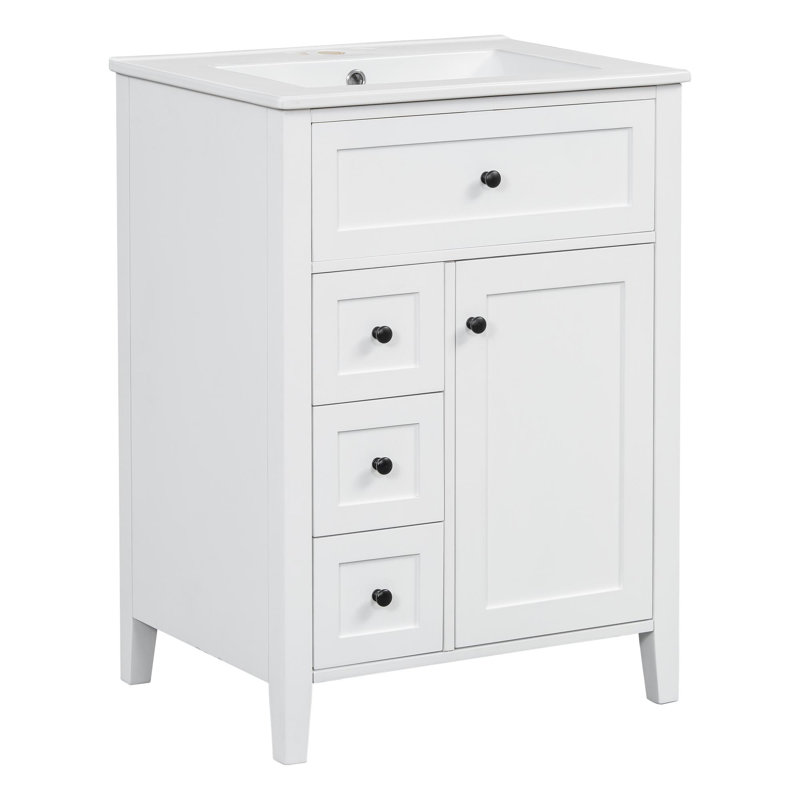 Meuble-lavabo simple 24 po avec lavabo, Noir, Blanc