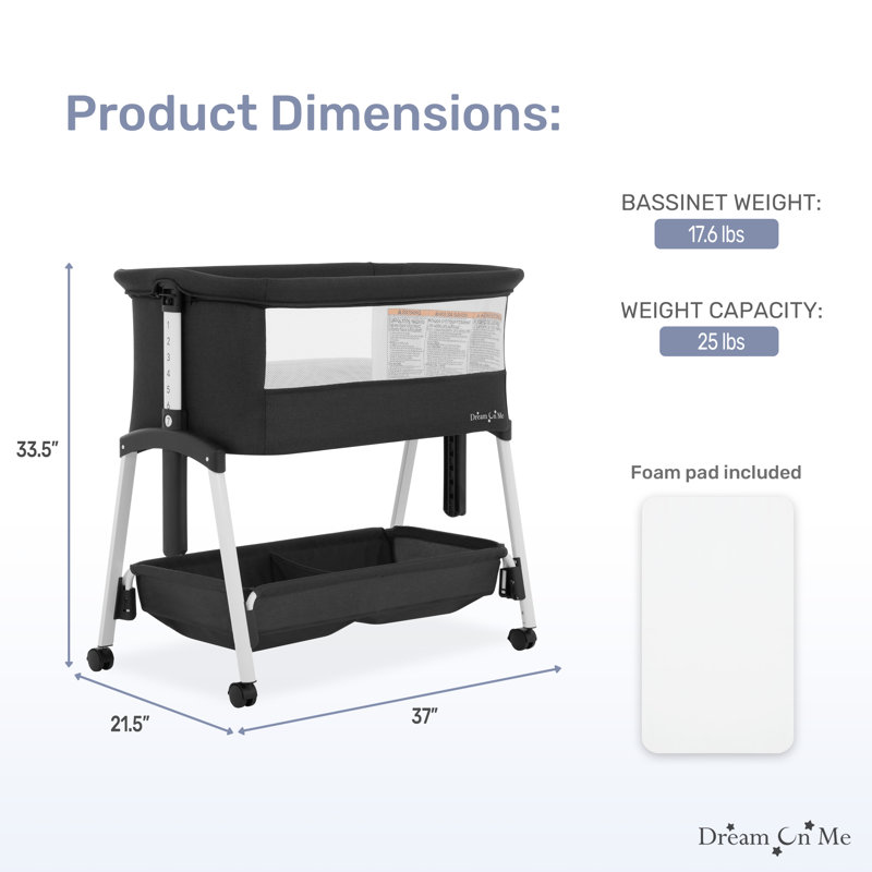  Calypso Portable Bassinet With Wheels, Black