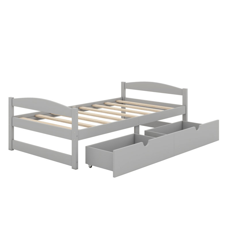 Lit plateforme avec tiroirs, Gris