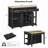 47 inch Kitchen Island with Extendable Dining Table, Rubber Wood Veneer Kitchen Table with Internal Storage Rack, Power Outlet, Kitchen island with Storage 2 Drawers 2 Cabinet, Black-308958958