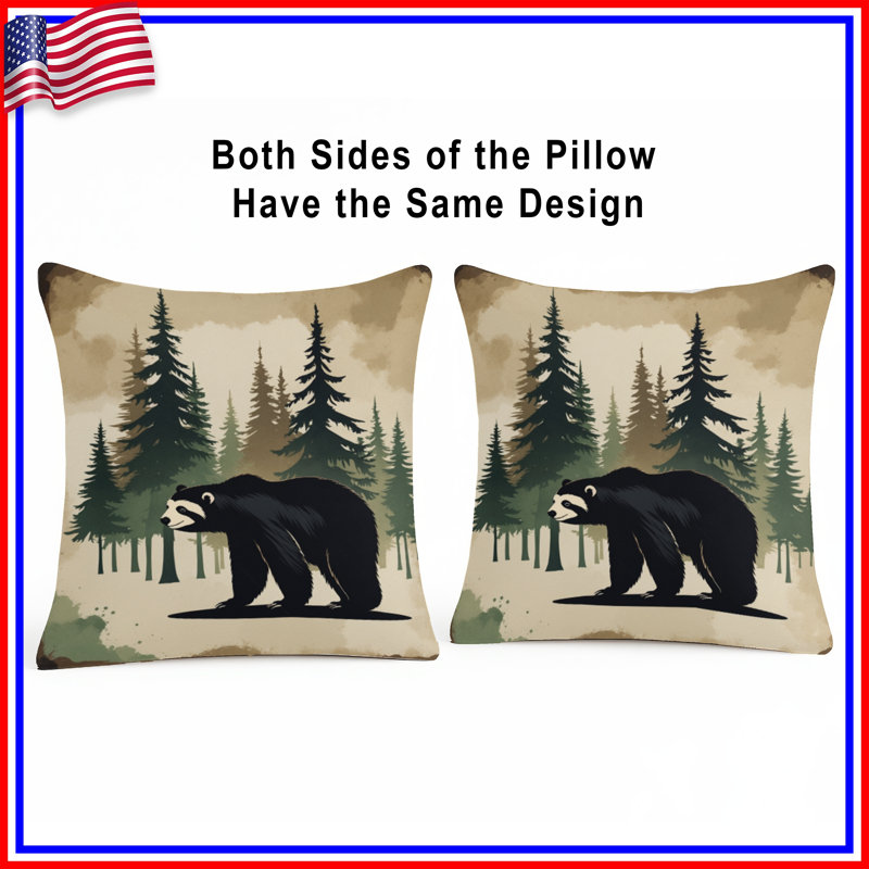 Black Bear In Forest Double Sided Throw Pillows, 18 x 18 inches