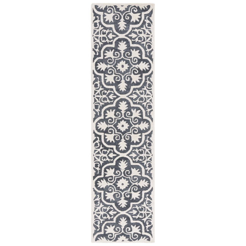Tapis en laine et coton touffeté à la main Ella-Ann, Tapis de couloir 2 pi 3 po x 9 pi