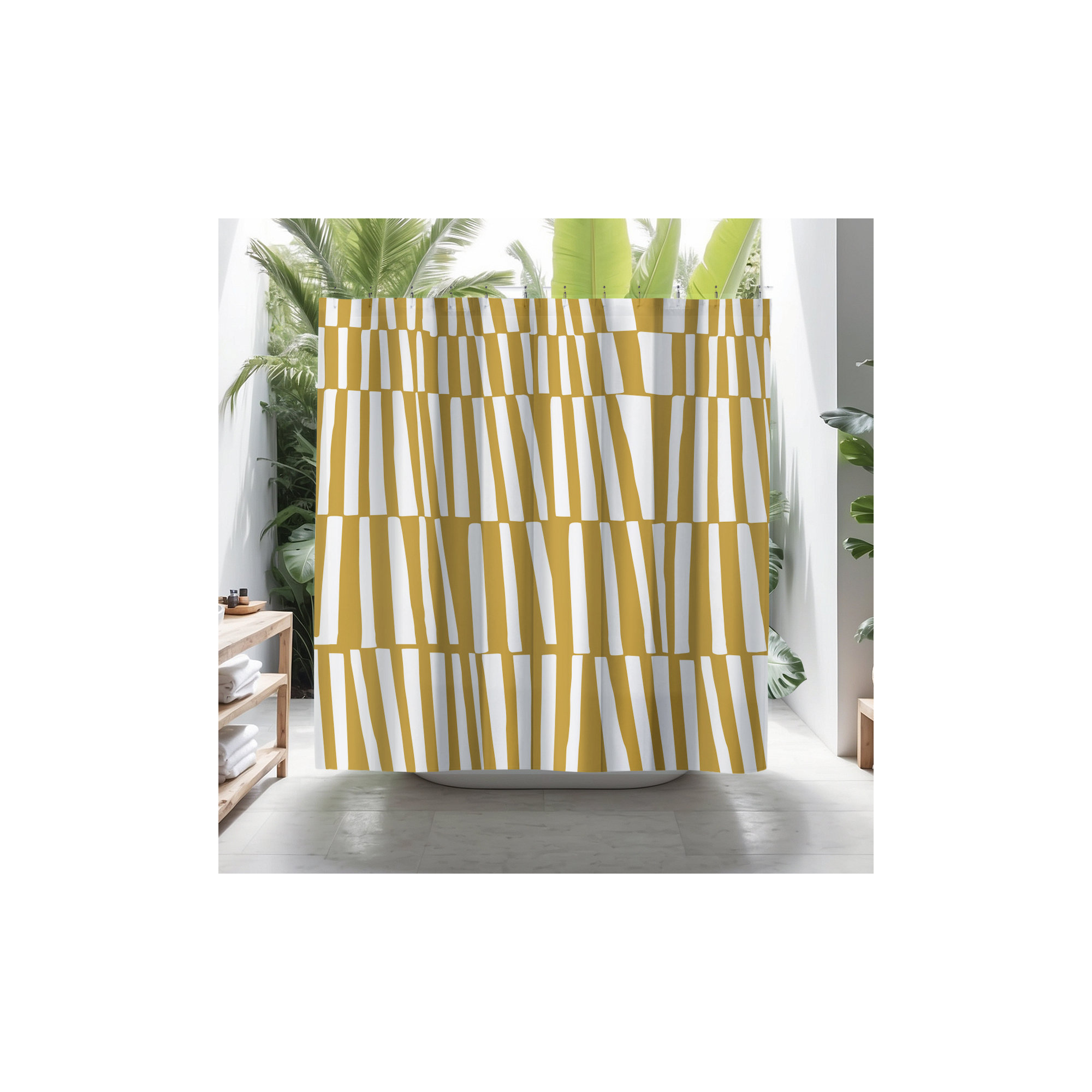 Thora Abstract Mid-Century Shower Curtain, Yellow