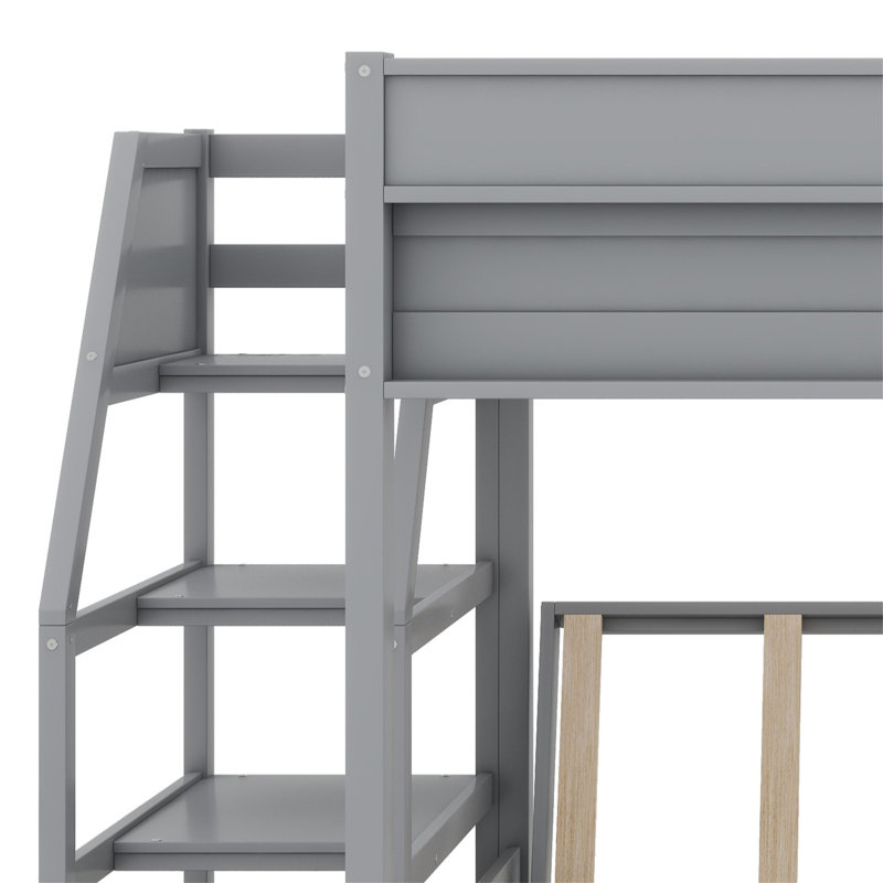 Jerolim Kids Full Bunk Bed with Drawers, Gray