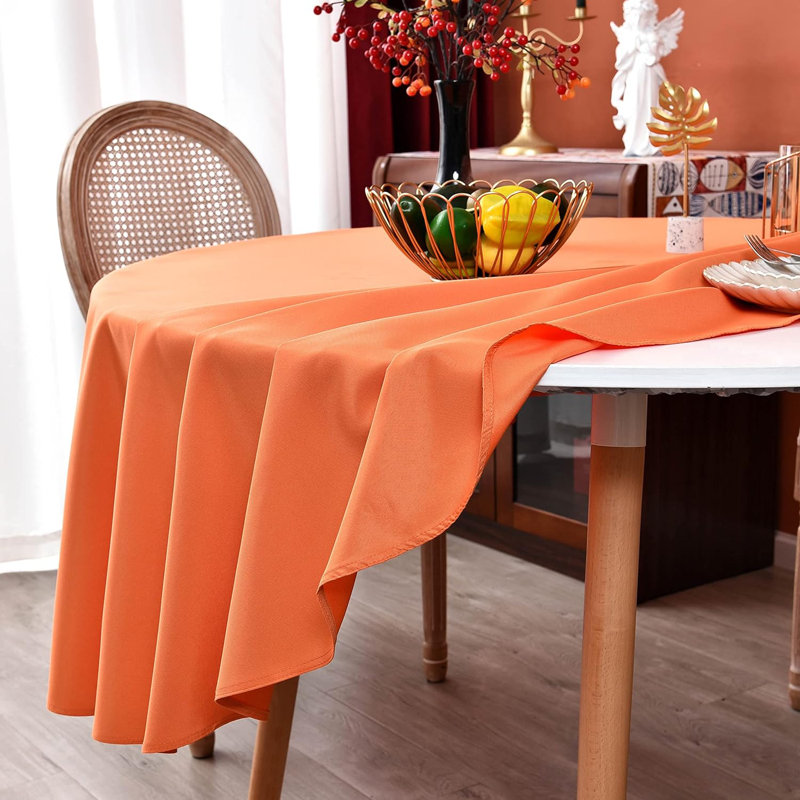 Orange 210 GSM Water & Stain Resistant Round Tablecloth For Circle Table - Solid 48 Inch Table Cloth Cover In Wrinkle Free Durable Washable Polyester Fabric For Wedding, Party, Banquet, Dinner