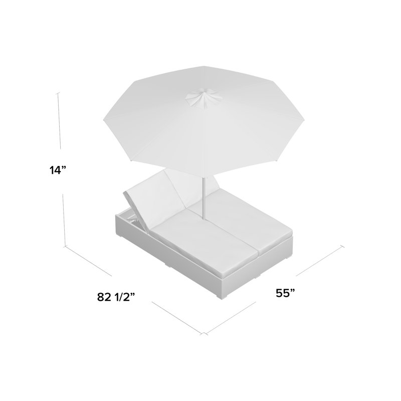 Ensemble de chaise longue d'extérieur double Convene et ensemble de parasol espresso, Blanc