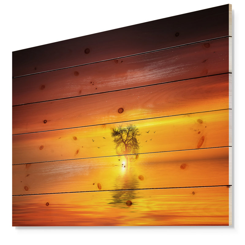 «Wonderful Tree with Birds at Sunset», photographie, H 20 po x l 20 po x P 1 po, Bois