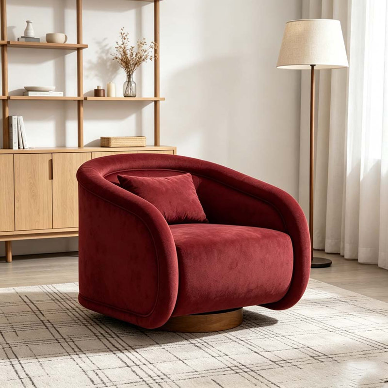 Fauteuil d'appoint pivotant, fauteuil demi-tonneau pivotant à 360 degrés, Velours rouge vin