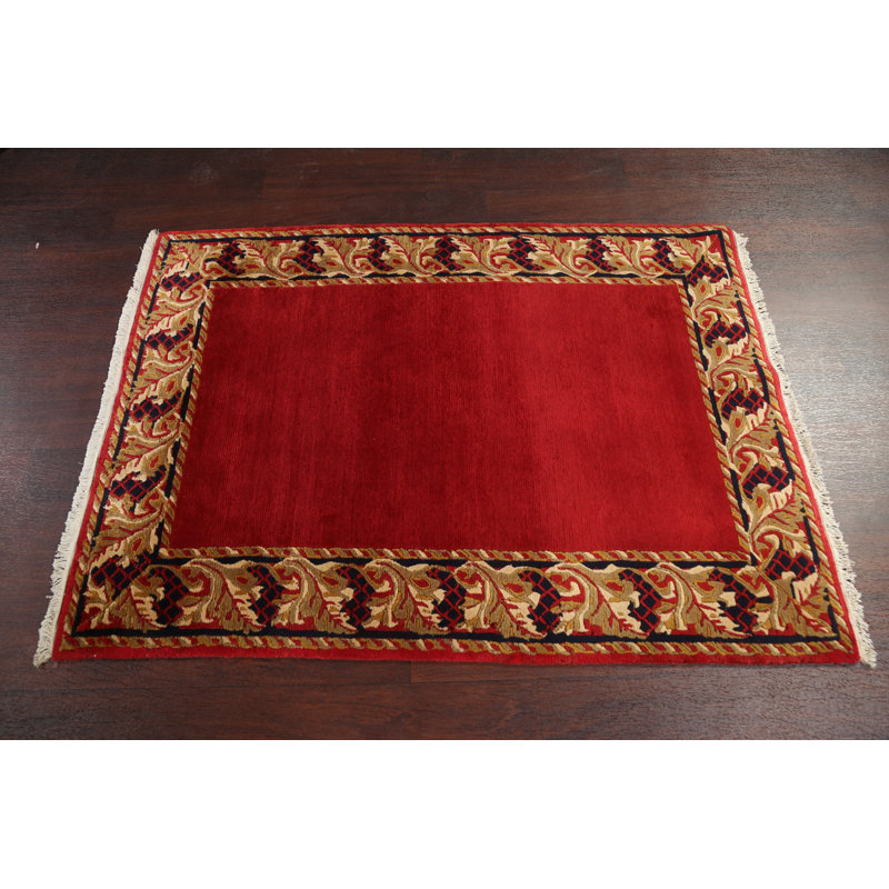 Tapis népalais rouge en laine rouge 4X5