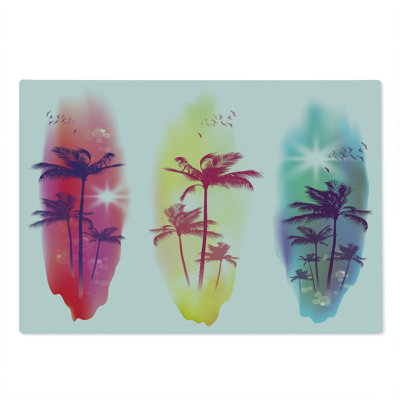 Ambesonne Tropical Cutting Board Large Palm Trees Seagulls Pale Yellow Fuchsia